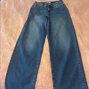 Blue Flare Wide Leg Jeans with High-Rise Waist